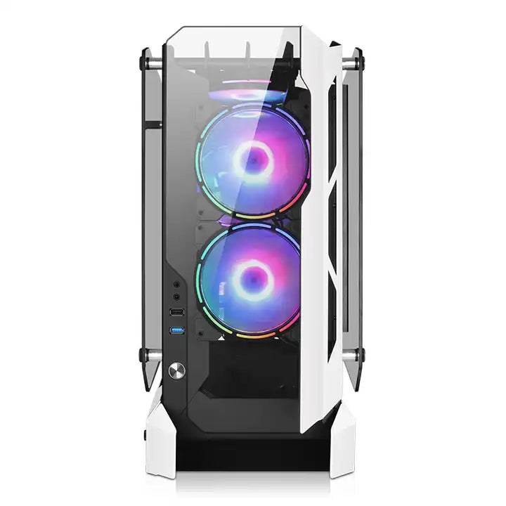 Ark ATX Mid-Tower PC Gaming Case, Non-Closed Case Tempered Glass Panel, 5 x Case Fans Installation Position - Front IO USB 3.0 Port, White - Not Include Fans Ark ATX Mid-Tower PC Gaming Case, Non-Closed Case Tempered Glass Panel, 5 x Case Fans Installation Position - Front IO USB 3.0 Port, White - Not Include Fans